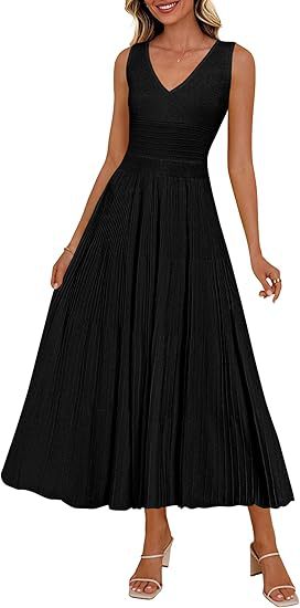 Damen Plisseekleid mit V-Ausschnitt und weitem Saum Echo Archiv