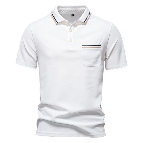 Herren nan modernes Poloshirt mit aufgesetzter Brusttasche und Kontrastbesatz am Polokragen Echo Archiv