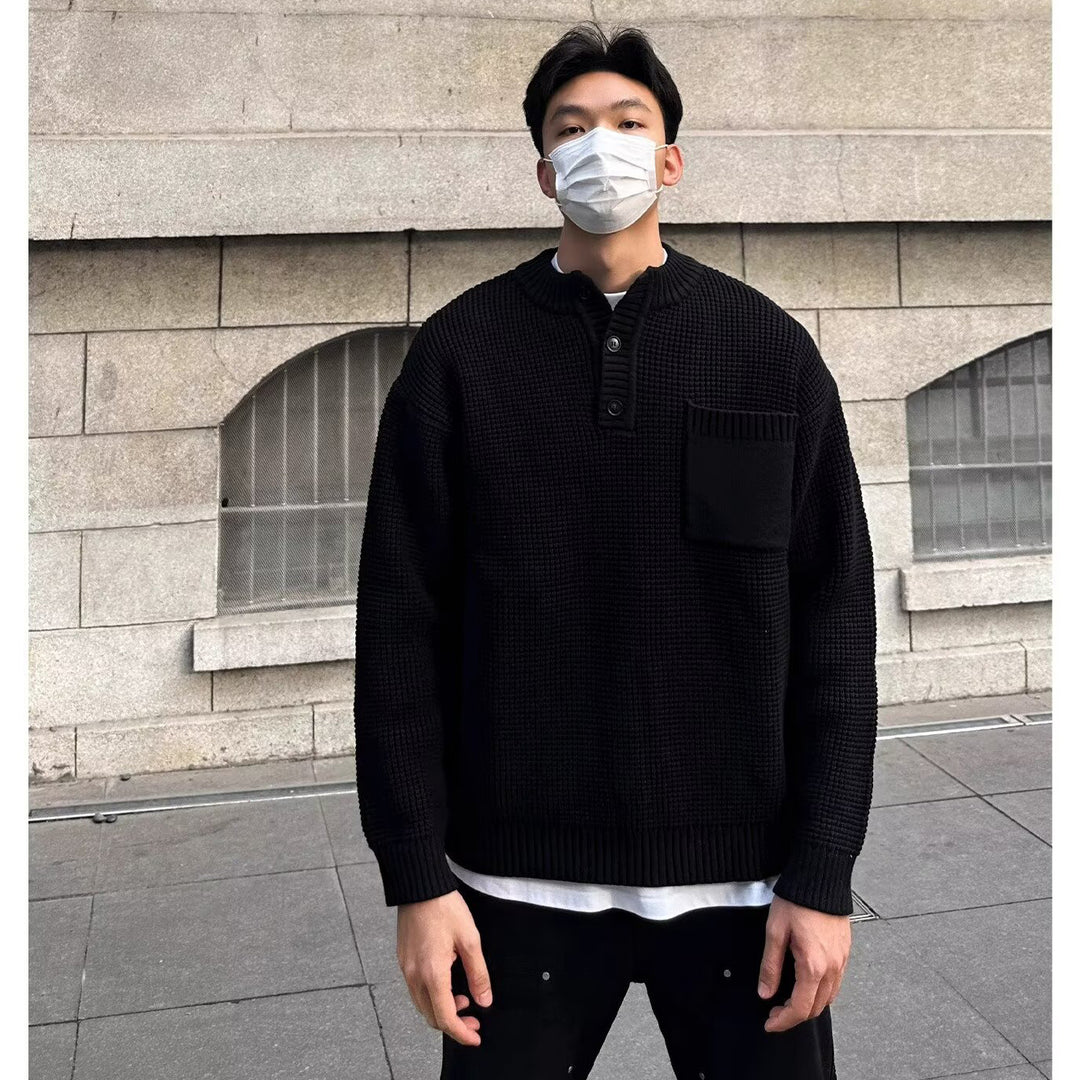 Herren Modischer Strickpullover mit Knopfleiste und Brusttasche Echoarchiv