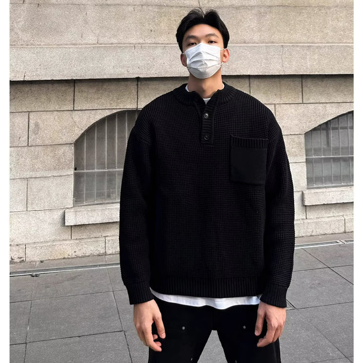 Herren Modischer Strickpullover mit Knopfleiste und Brusttasche Echoarchiv