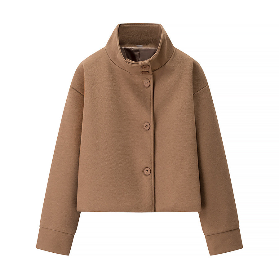 Damen Kurzjacke Boxy Wollmix mit Stehkragen, Oversize-Ärmeln und Knopfleiste Echo Archiv