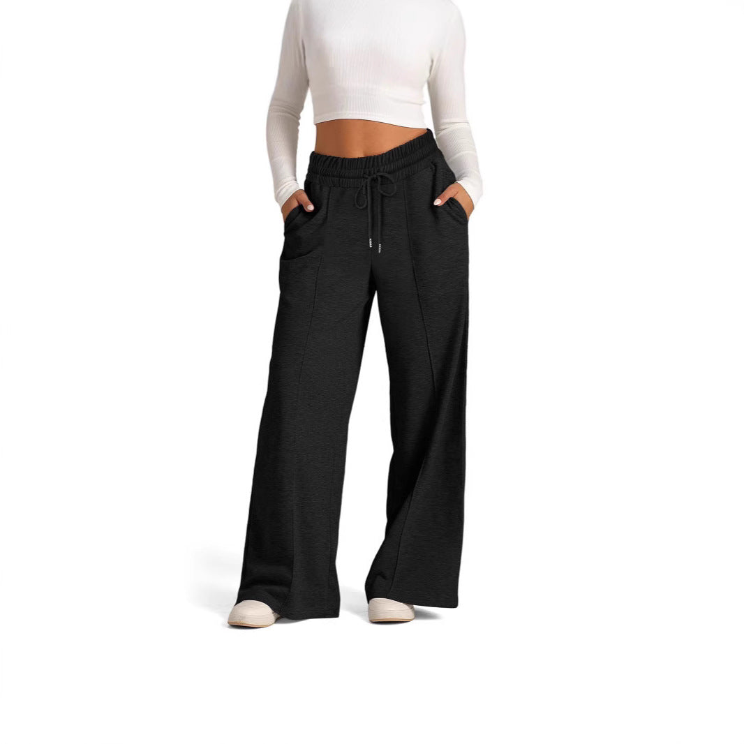 Damen weite High‑Waist Palazzo-Loungehose mit elastischem Komfortbund und Kordelzug – Avélisse