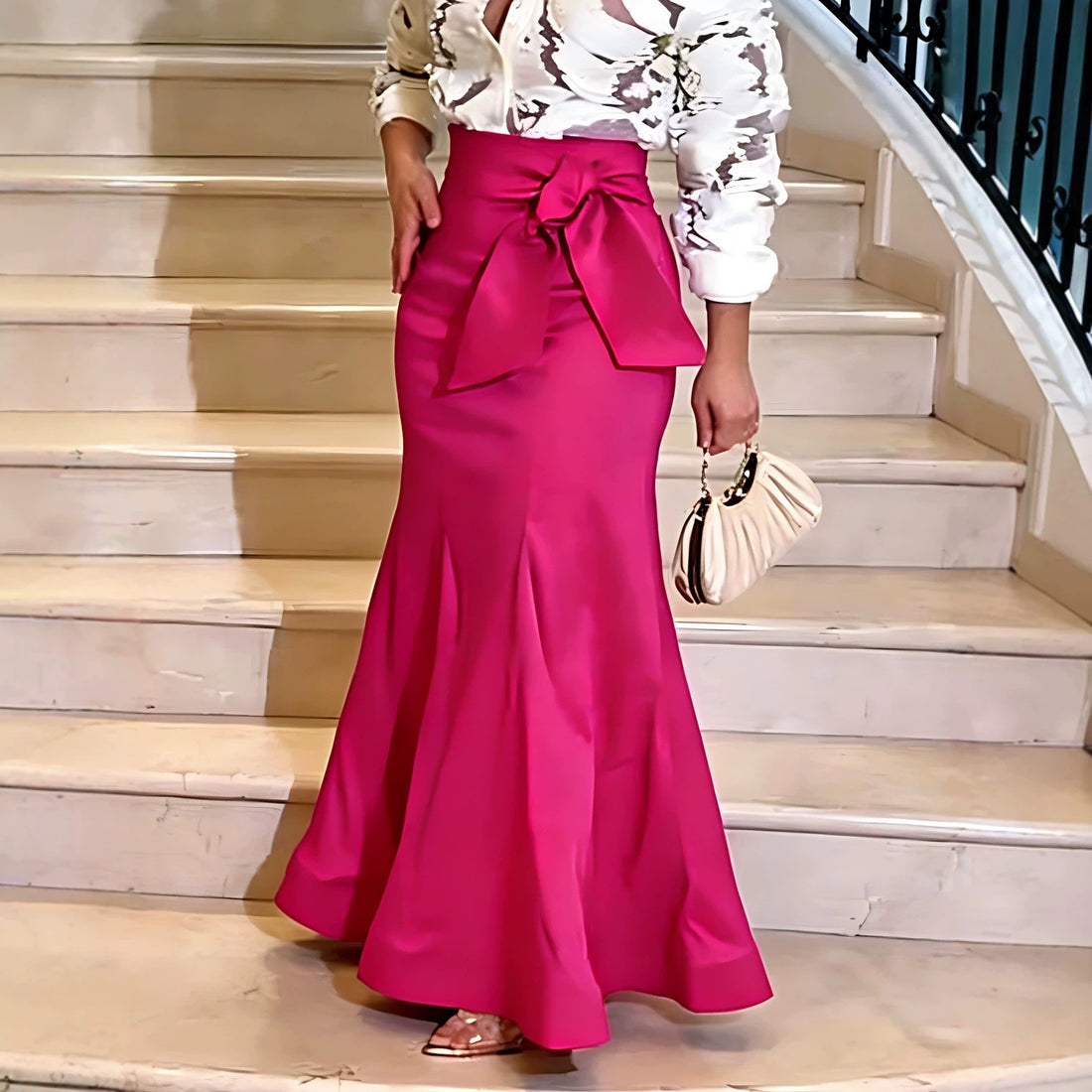 Damen Eleganter Maxi-Rock mit voluminösem Schleifen-Detail – Valéora