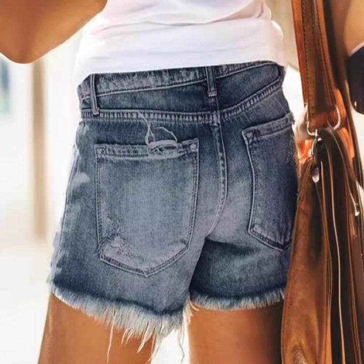 Damen Destroyed Denim-Shorts im modernen Look mit Fransen Echo Archiv