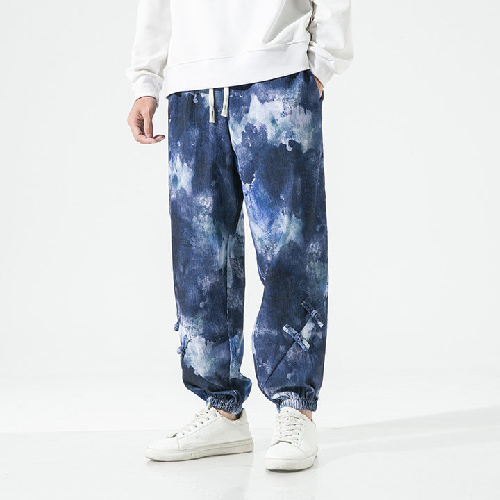 Herren Tie-Dye Baggy Jogginghose mit Tunnelzug, Gummibündchen und dekorativen Riemen Echo Archiv