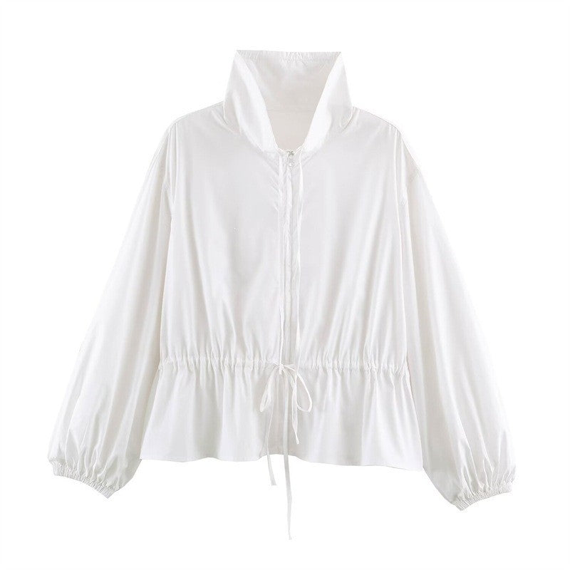 Damen Leichte taillierbare Windjacke mit Stehkragen, Tunnelzug und Ballonärmeln Echo Archiv