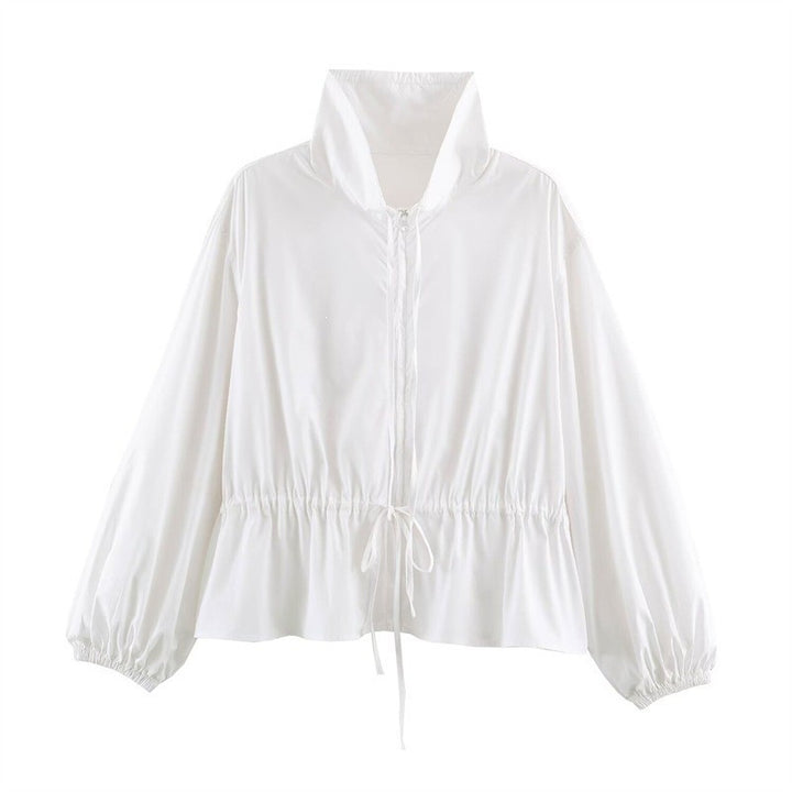 Damen Leichte taillierbare Windjacke mit Stehkragen, Tunnelzug und Ballonärmeln Echo Archiv