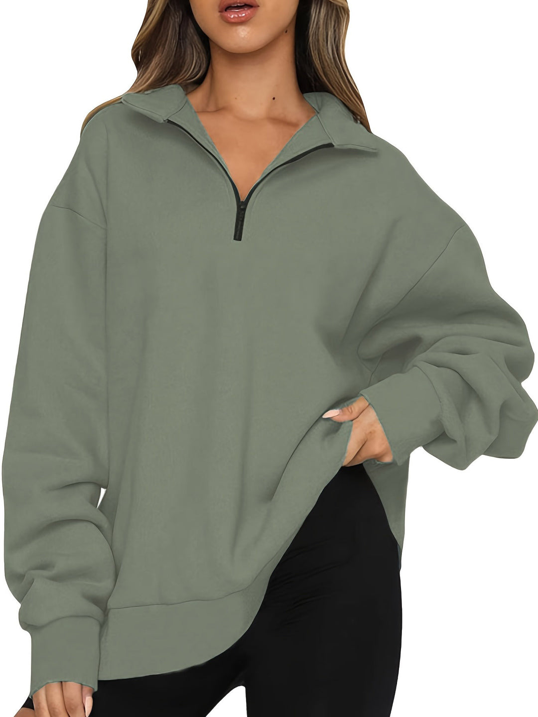 Damen nan Oversized Sweatshirt mit Kurzreißverschluss, Stehkragen und Kängurutasche Echo Archiv