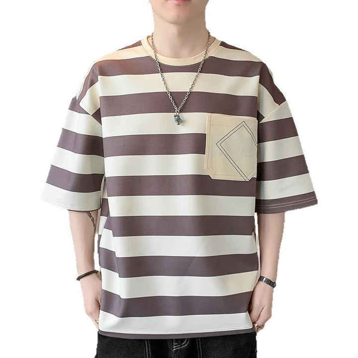 Herren lässiges gestreiftes T-Shirt mit aufgenähter Tasche Echoarchiv