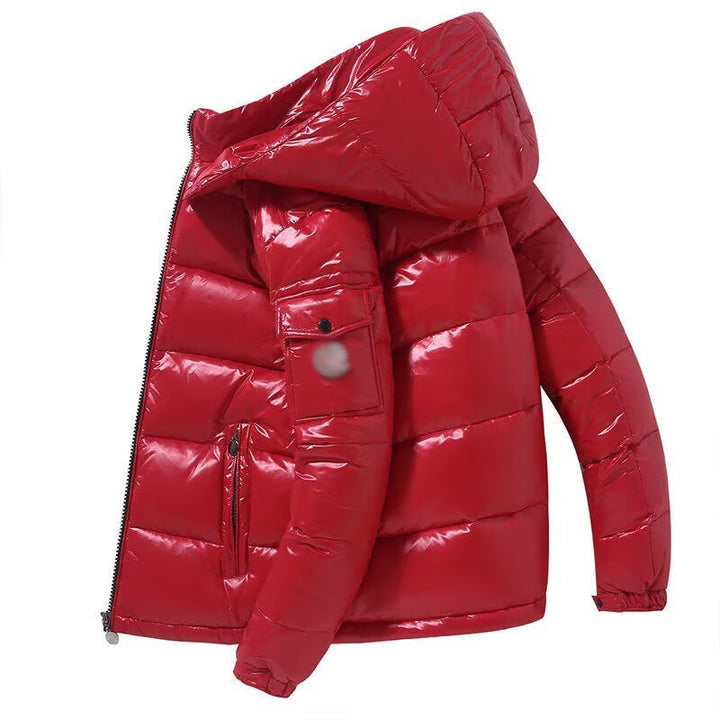 Herren Glänzende Stepp-Kapuzenjacke mit Cargo-Brusttasche Echoarchiv