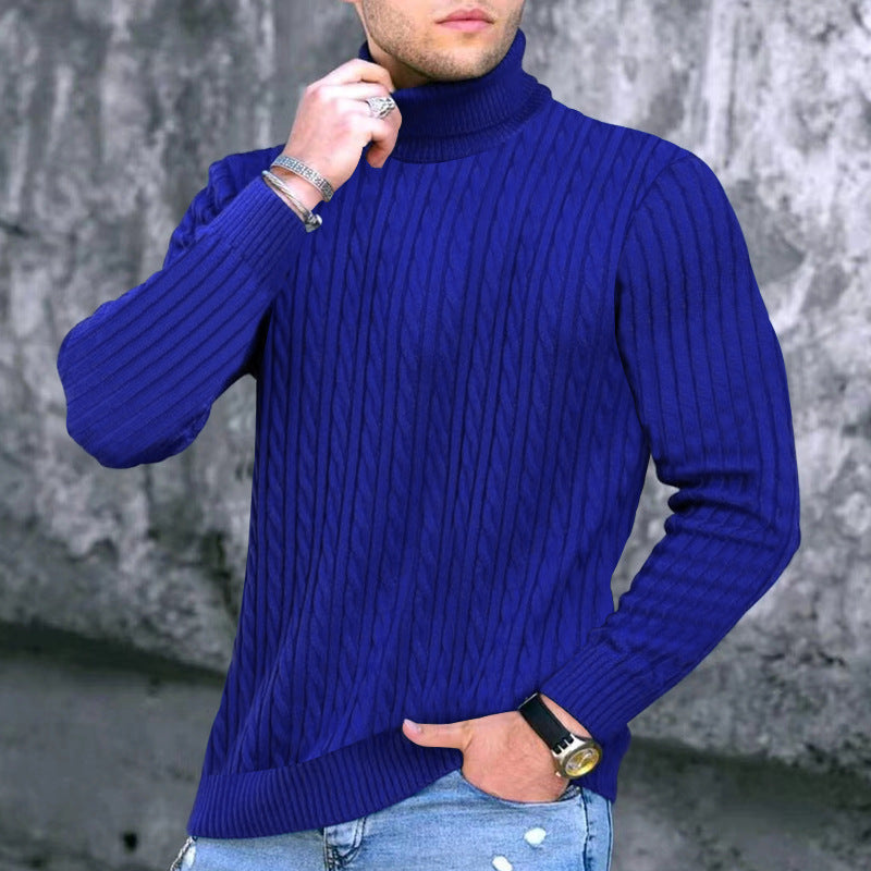 Herren eleganter Rollkragenpullover mit exquisiter Zopfmusterstruktur Echoarchiv
