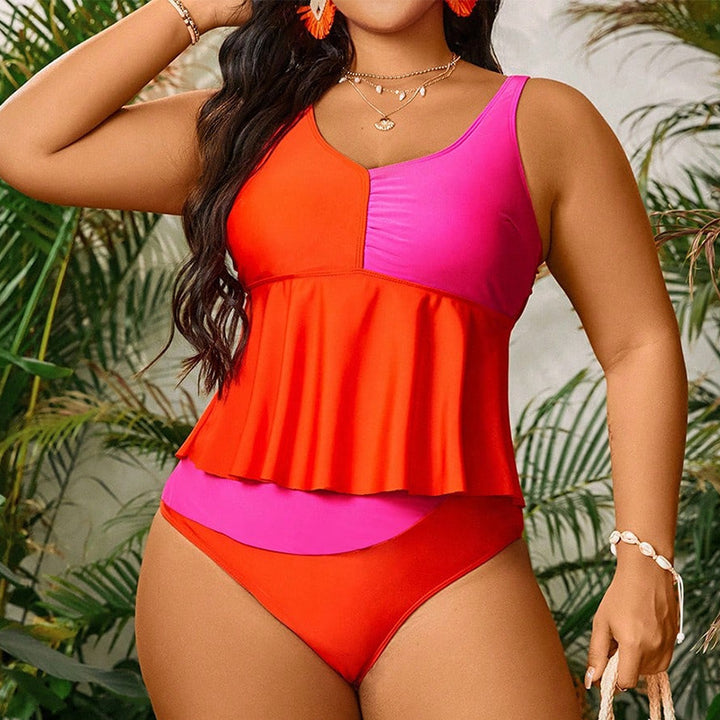 Damen tankini mit fließendem Volant und modischem Kontrast Echo Archiv