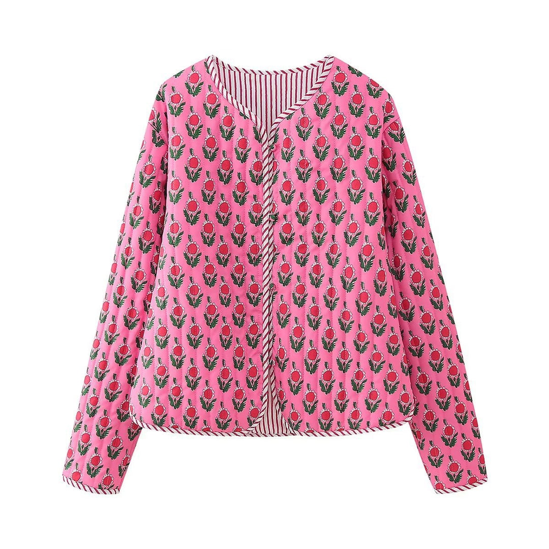 Damen Gepolsterte gesteppte Blusenjacke mit floralem Allover‑Print und Kontrastpaspel Echo Archiv