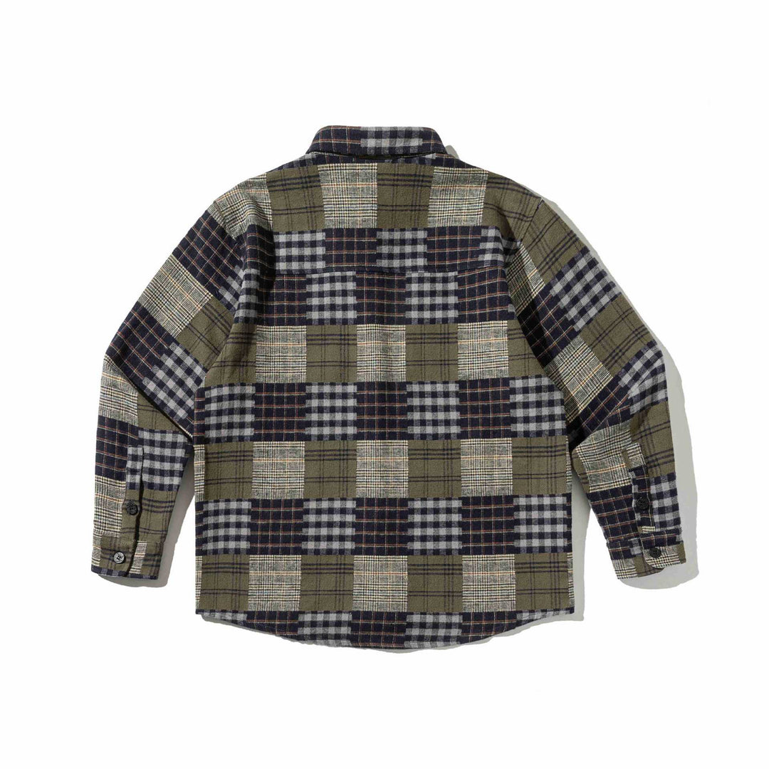 Herren Karierter Patchwork-Flanell-Overshirt mit Brusttasche Echoarchiv