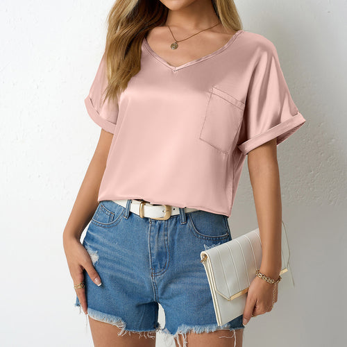 Damen Satin T-Shirt mit lockerem Schnitt und Brusttasche Echo Archiv