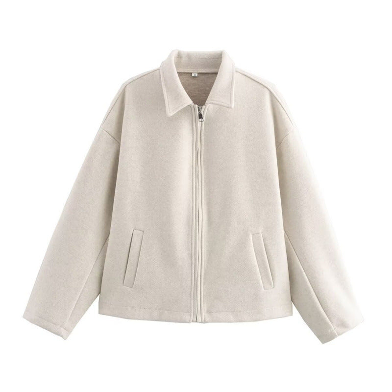 Damen Oversized Fleecejacke mit Reißverschluss und Hemdkragen – Célinea
