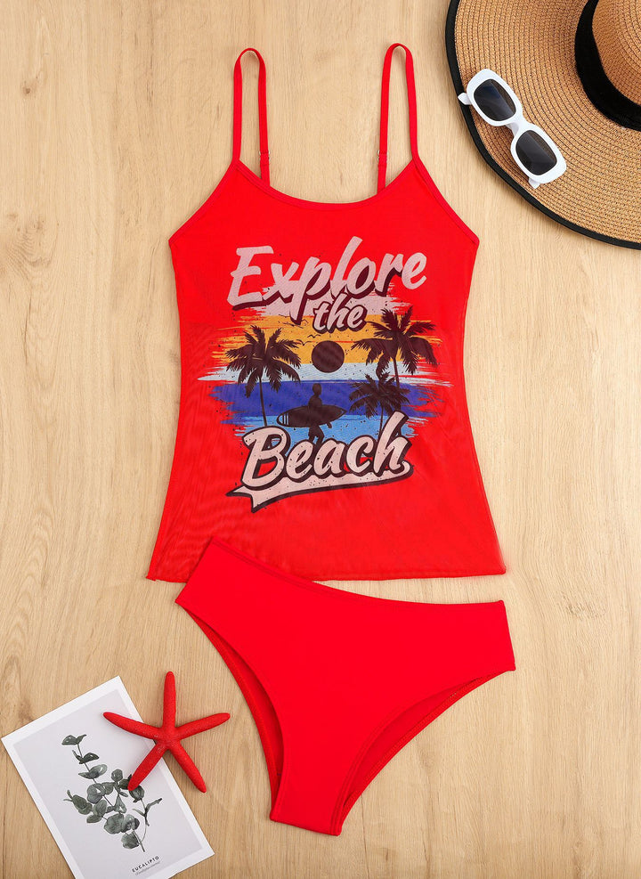 Damen Strandtop mit buntem Grafikdesign und passendem Bikiniunterteil Echo Archiv