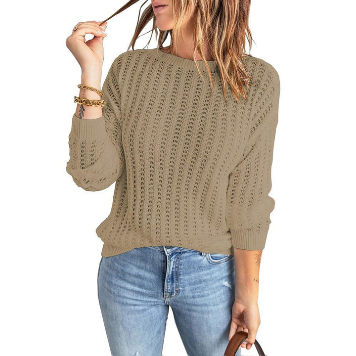 Damen Lockerer Ajour-Strickpullover mit Rundhalsausschnitt und Rippbündchen Echoarchiv