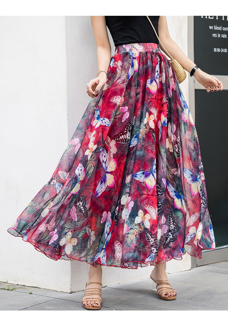 Damen nan lange plissierte Maxirock mit floralem Sommerprint und elastischem Bund Echo Archiv
