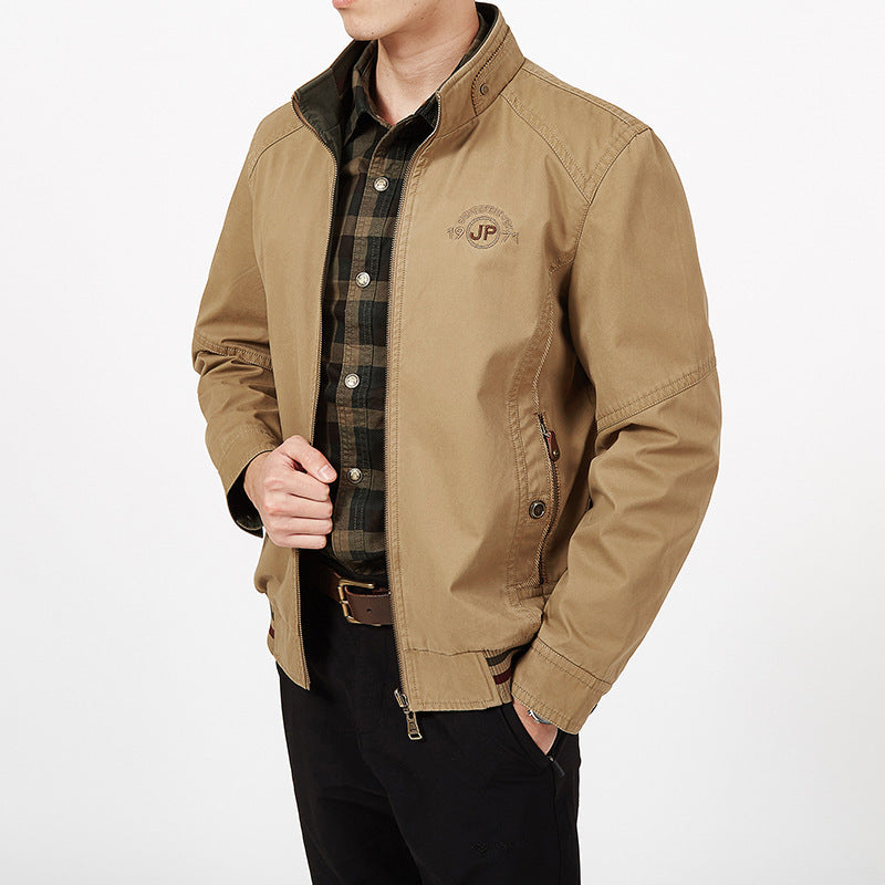 Herren Übergangs-Fieldjacke aus gewachstem Canvas mit Stehkragen und verdecktem Reißverschluss Echoarchiv