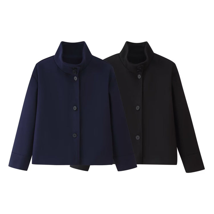Damen Kurze kastige Jacke mit Stehkragen und durchgehender Knopfleiste Echo Archiv