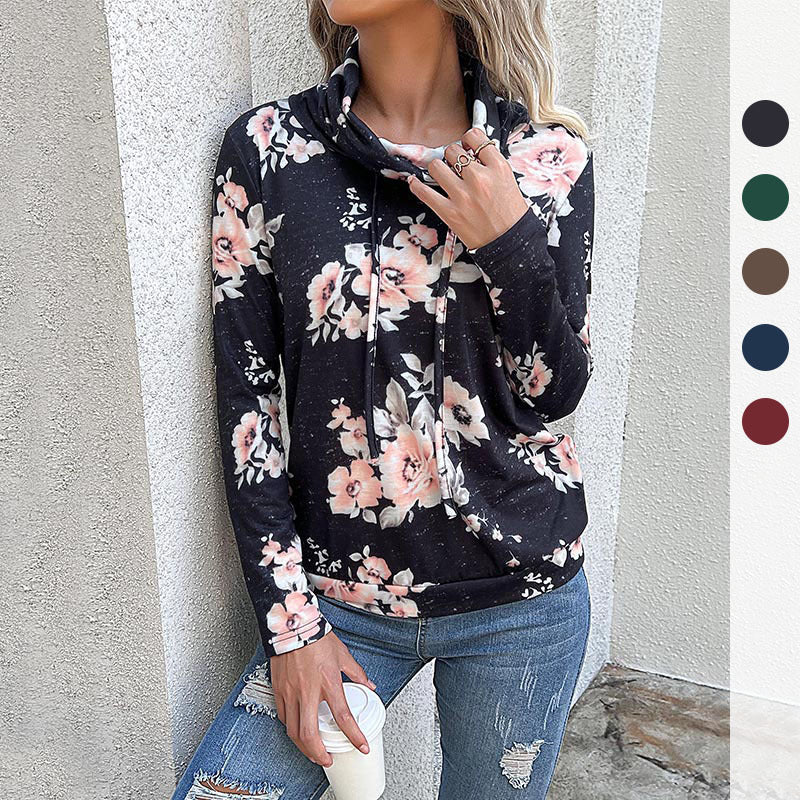 Damen Schlauchkragen-Sweatshirt mit floralem Alloverprint und Kordelzug Echoarchiv