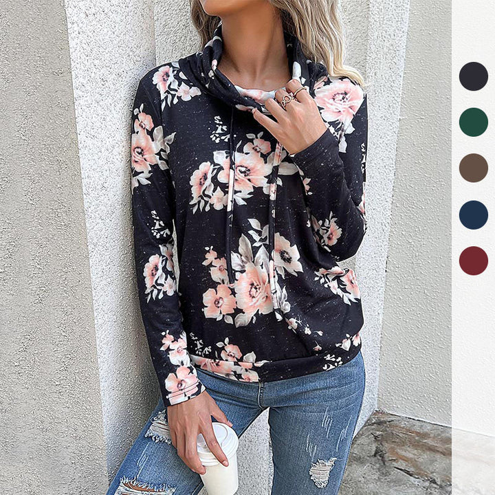 Damen Schlauchkragen-Sweatshirt mit floralem Alloverprint und Kordelzug Echoarchiv