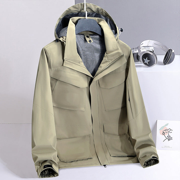 Herren Wasserabweisende Field-Utility-Jacke mit Kapuze und Mehrfach-Taschen Echo Archiv