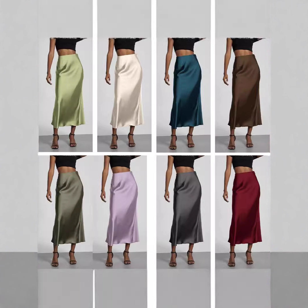 Damen Stilvolle Satin-Stretchrock mit hohem Bund und fließendem Schnitt Echoarchiv