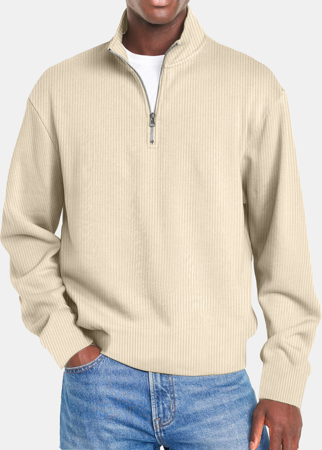 Herren nan gerippter Troyer-Pullover mit Halbzip und Stehkragen Echo Archiv