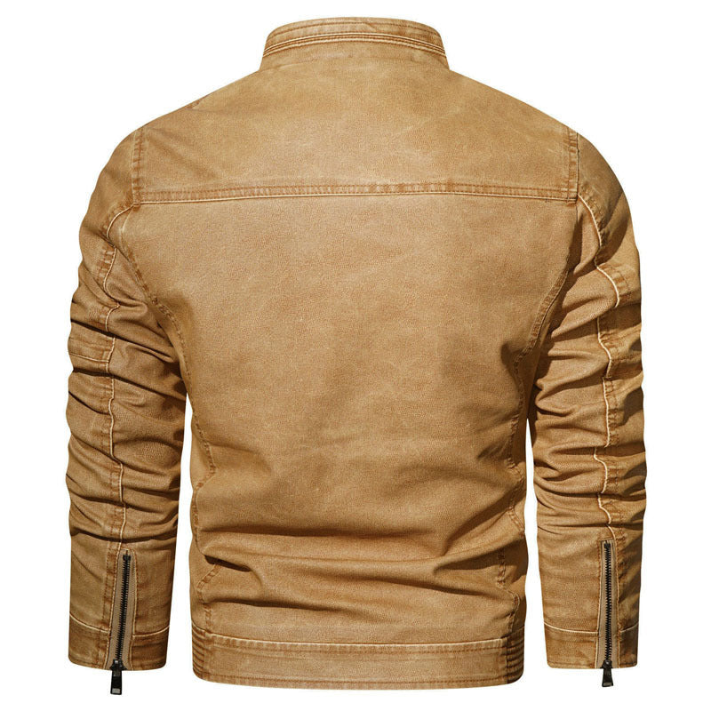 Herren Vintage-Kunstleder-Pilotenblouson mit verstellbarem Stehkragen und Reißverschlusstaschen Echo Archiv
