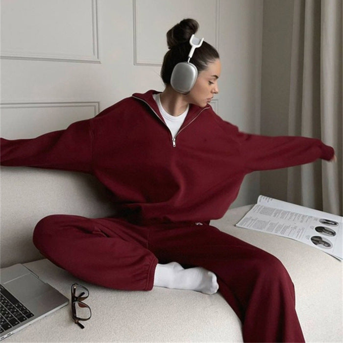 Damen Zweiteiliges Sweatset mit Stehkragen-Halbzip und Relaxed-Oversize-Schnitt – Avérine
