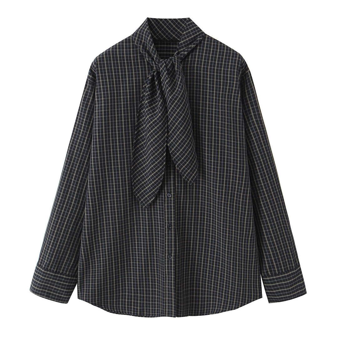 Damen Kariertes Blusenshirt mit Schluppe und weiter Passform Echo Archiv