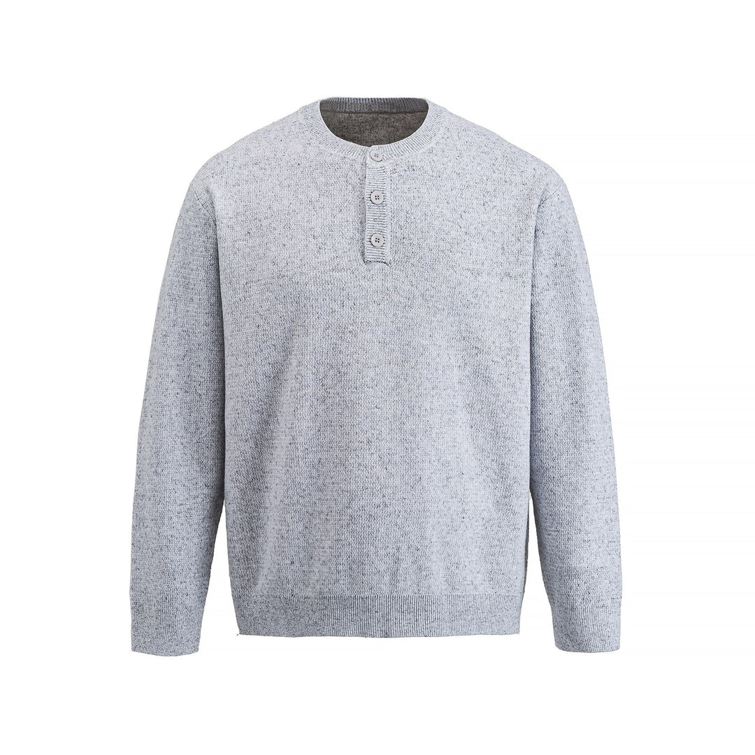 Herren Strukturierter Henley‑Strickpullover mit Dreifach‑Knopfleiste Echoarchiv