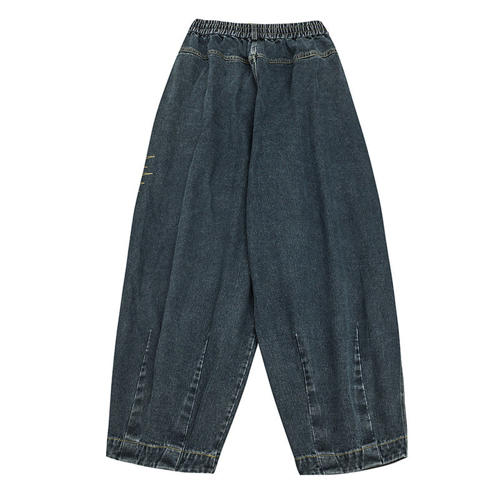 Damen Weite Denim‑Hose mit Kellerfalten, elastischem Bund und legerer Silhouette Echo Archiv