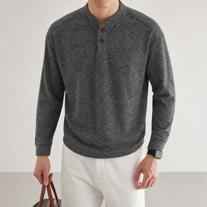 Herren Feinstrick-Henleypullover mit Knopfleiste und Rippbündchen Echo Archiv