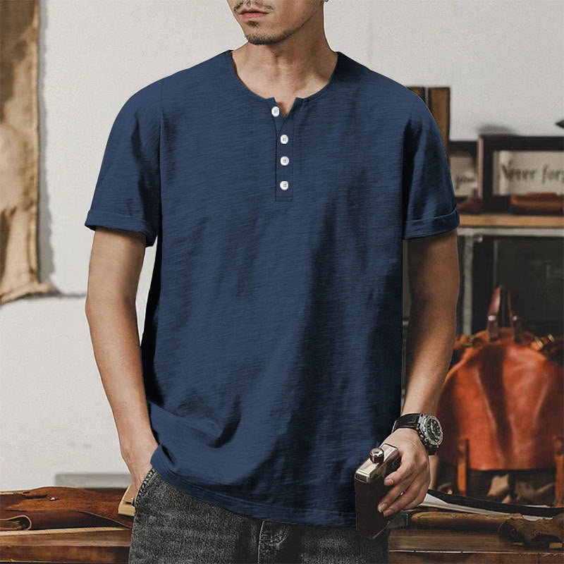 Herren Casual Henley-T-Shirt aus hochwertiger Baumwolle mit Knopfleiste Echoarchiv