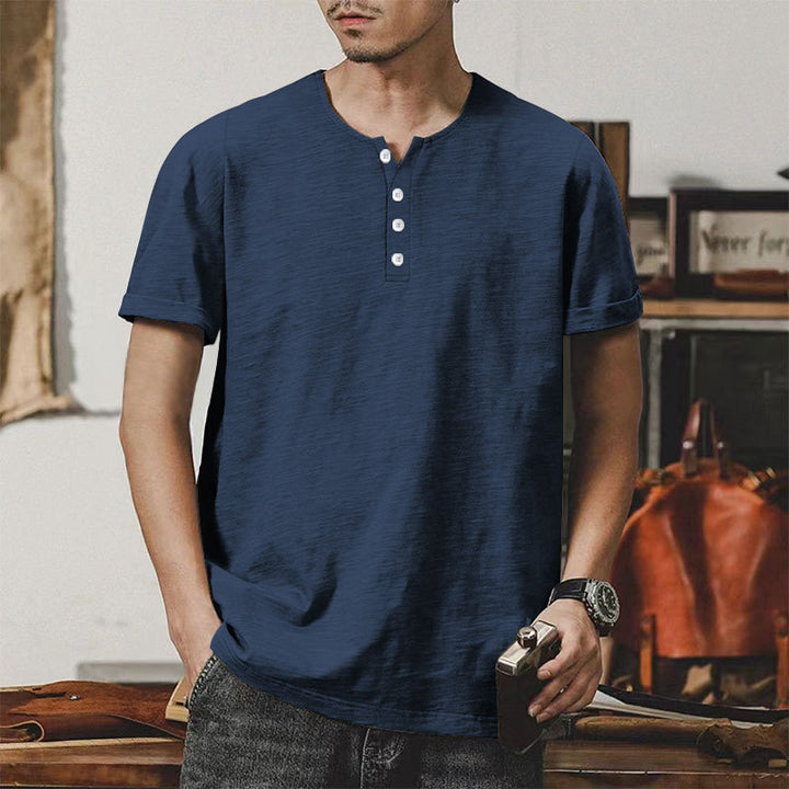 Herren Casual Henley-T-Shirt aus hochwertiger Baumwolle mit Knopfleiste Echoarchiv