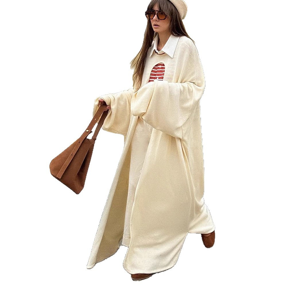 Damen Oversize Cape-Strickjacke mit weiten Trompetenärmeln und offenem Frontdesign Echoarchiv