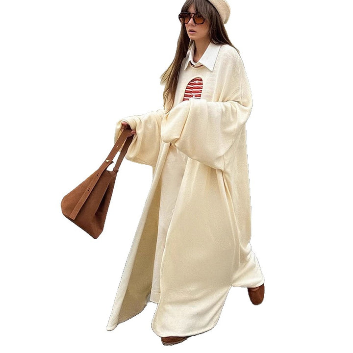 Damen Oversize Cape-Strickjacke mit weiten Trompetenärmeln und offenem Frontdesign Echoarchiv