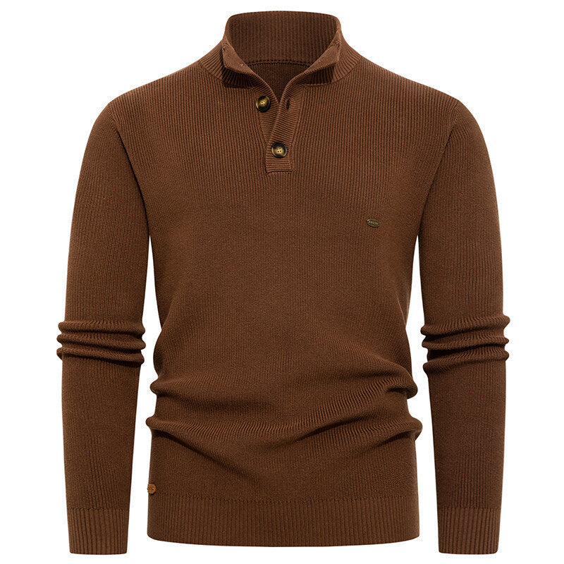 Herren Strickpullover mit Knopfdetails und modernem Stehkragen Echoarchiv