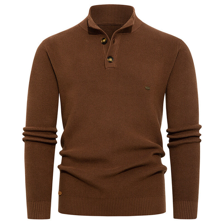 Herren Strickpullover mit Knopfdetails und modernem Stehkragen Echoarchiv