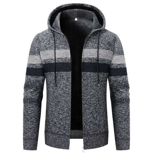 Herren Kapuzen-Strickjacke mit Teddyfutter, Reißverschluss und Kontraststreifen Echo Archiv