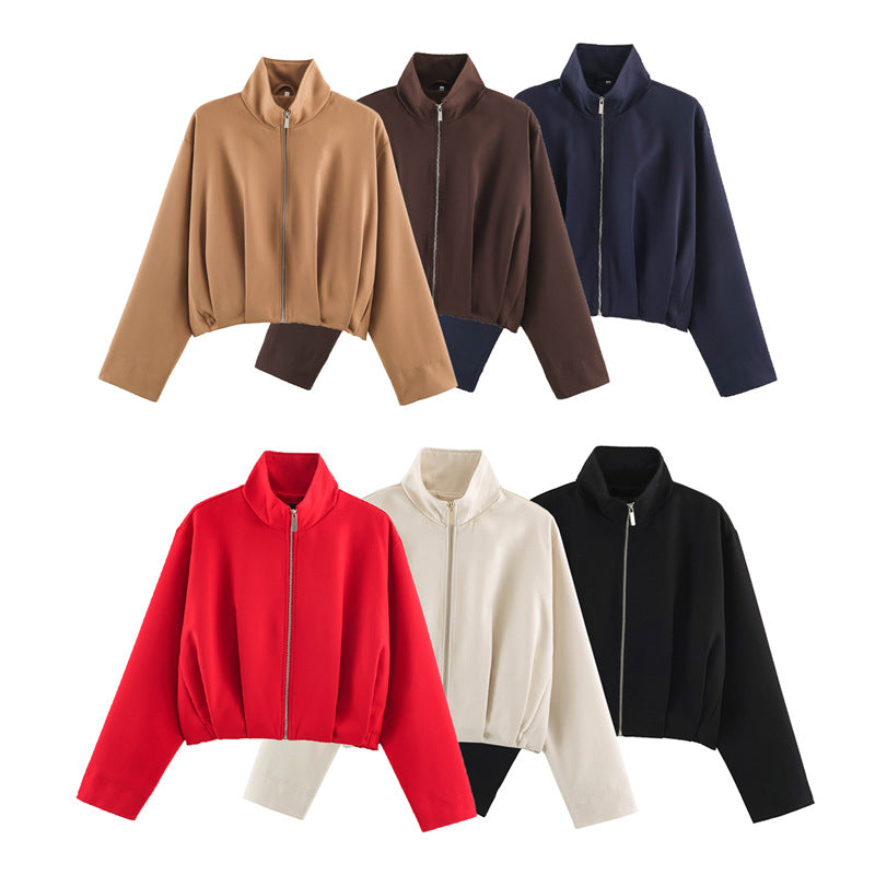 Damen Boxy-Cropped Blousonjacke mit hohem Stehkragen und taillennahem Gummizug Echo Archiv