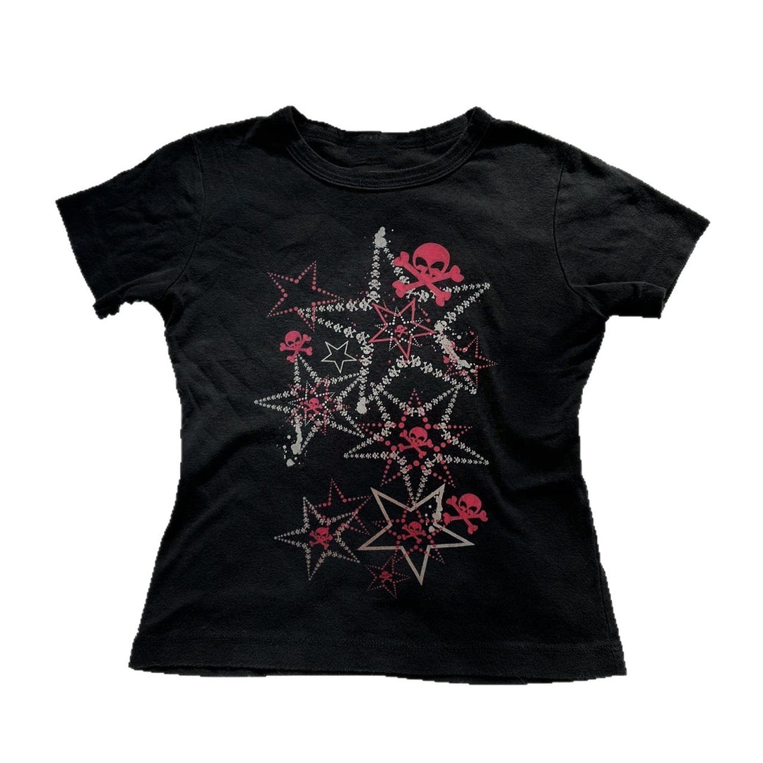 Damen T-Shirt mit kreativem Skull-Design und auffälligem Sternen-Print Echo Archiv