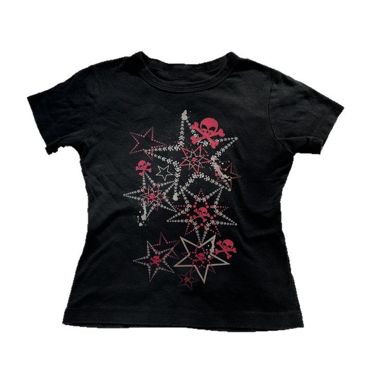 Damen T-Shirt mit kreativem Skull-Design und auffälligem Sternen-Print Echo Archiv
