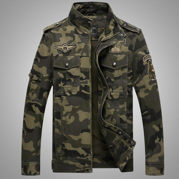 Herren Camouflage-Fieldjacke aus robustem Canvas mit Epauletten, Mehrfach‑Taschen und Stehkragen Echoarchiv