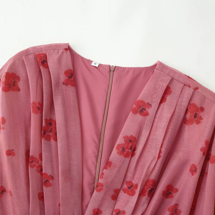 Damen Chiffon-Minikleid mit plissiertem Dekolleté, transparenten Volantärmeln und ausgestelltem Saum Echo Archiv