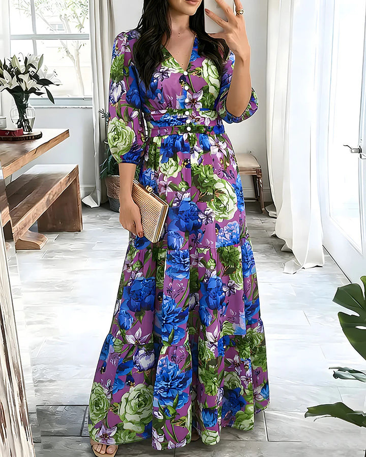 Damen Maxikleid mit Wickeloptik, V-Ausschnitt und geraffter Taillenpartie – Valéora