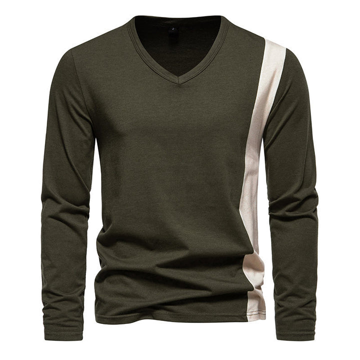 Herren Langarmshirt mit modernem V-Ausschnitt und kontrastierendem Design Echoarchiv